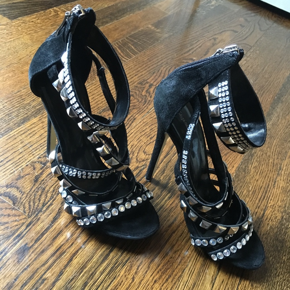 Zigi Soho Heels Studs and Rhinestone Suede Black